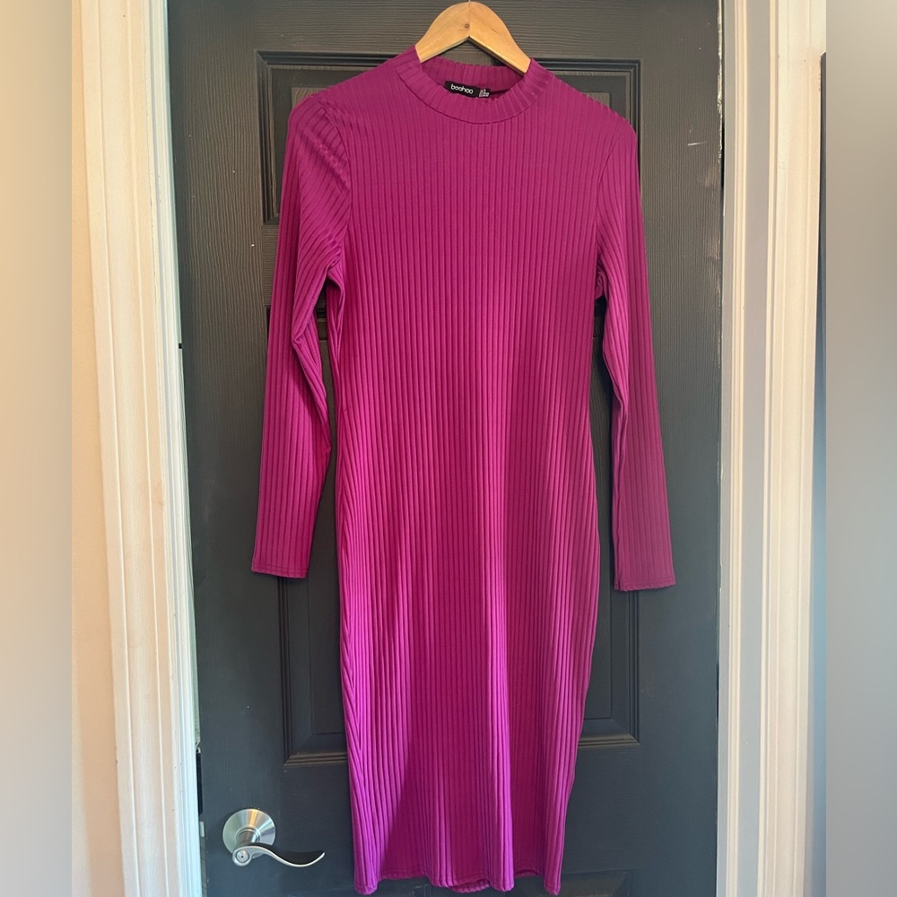 Boohoo Fuchsia Long Sleeve Bodycon Dress